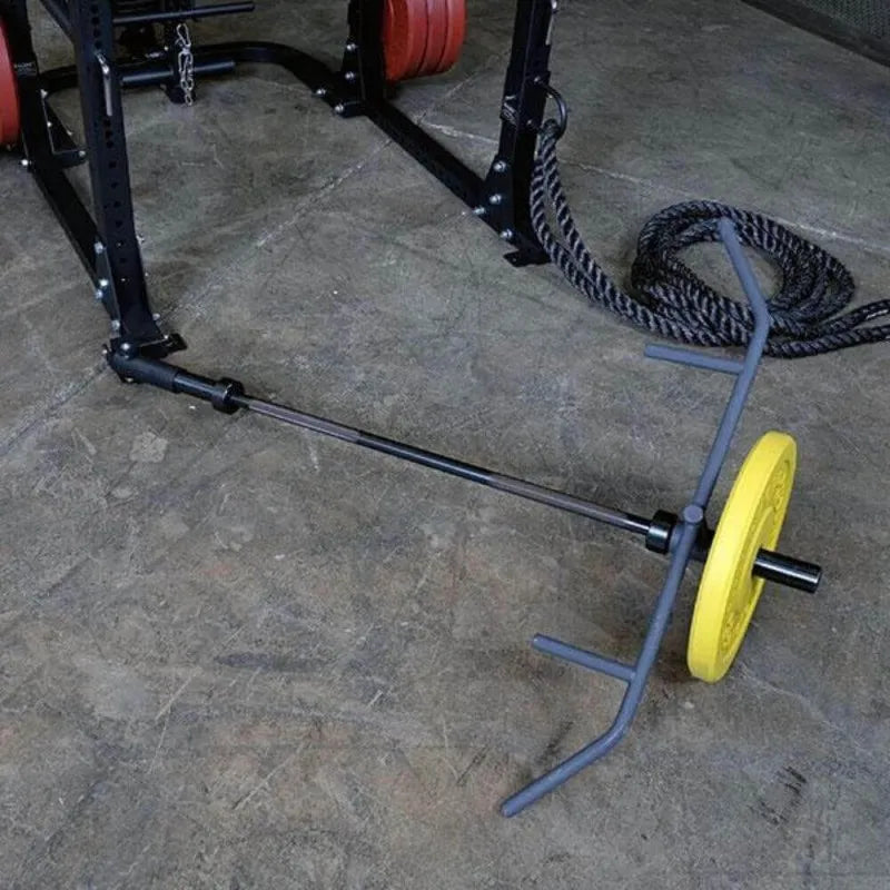 Body-Solid Landmine T-Bar Row Attachment GPRTBR - side view photo of rod with yellow plate weight