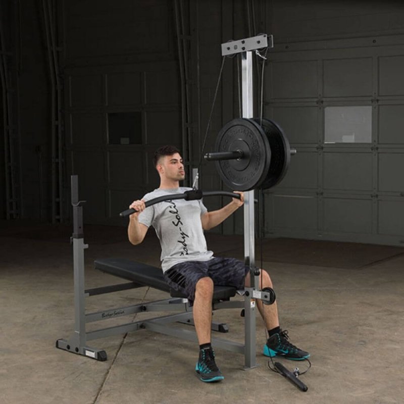 Body-Solid Lat Pull Low Row Attachment GLRA81 - Man working out hold lat attachment 