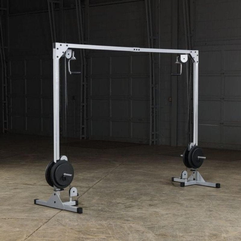 Body-Solid Powerline Cable Crossover PCCO90X - metal bar with dumbells hanging on its base