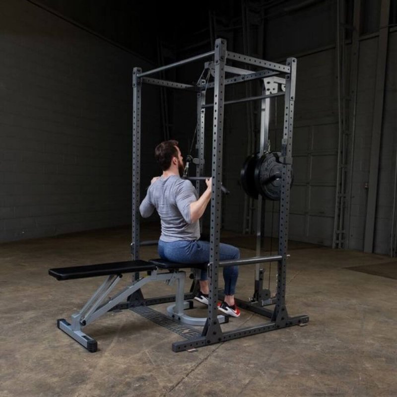 Body-Solid Powerline Lat Attachment PLA1000 - man working out on a bench 