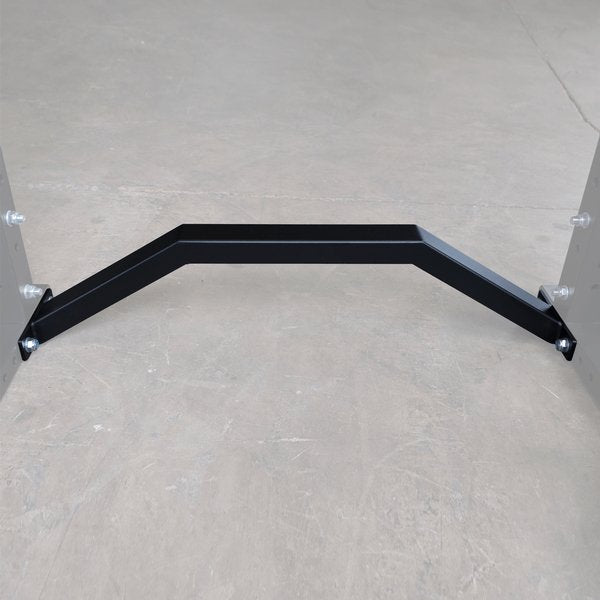 Body Solid Pro Club Line Half Cage SPR500 Bench Clearance Back Bar - black metal  bar on concrete floor