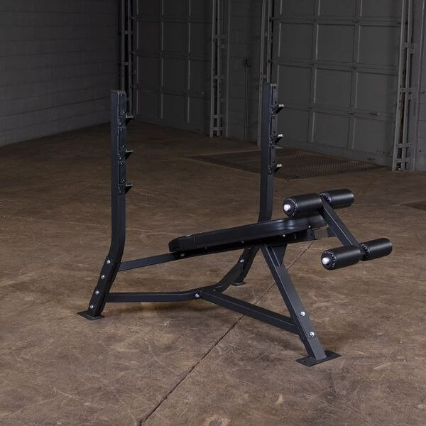 Body Solid Pro Club Line Oly Decline Bench - on a concrete floor