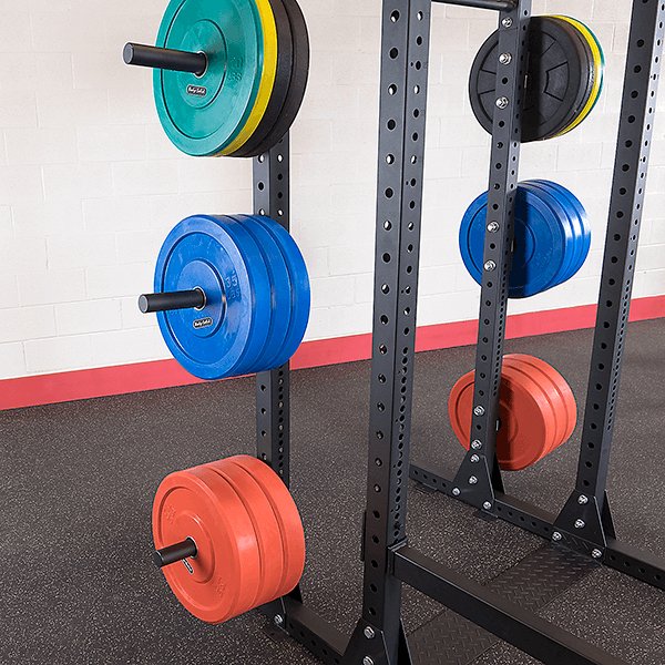 Body Solid Pro Club Line Power Rack Base Rack SPR1000 and Extension - different colored barbels