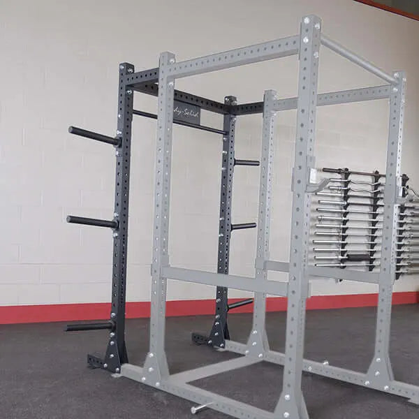 Body Solid Pro Club Line Power Rack Double Rack/Extension w Monkey Bar - black and grey metal bars