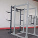 Body Solid Pro Club Line Power Rack Double Rack/Extension w Monkey Bar - black and grey metal bars