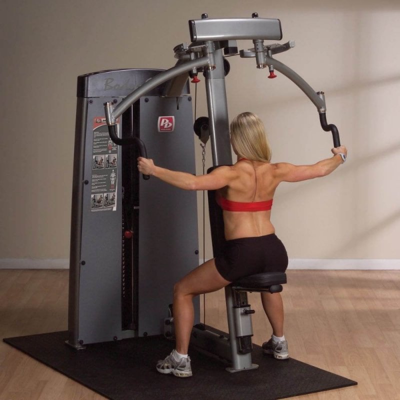 Body-Solid Pro Dual Commercial Pec Fly and Rear Delt Machine DPEC-SF - woman using it 