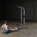 Body-Solid Pro Lat Pulldown Low Row Machine GLM83 - Man sitting on the ground doing seat row exercise