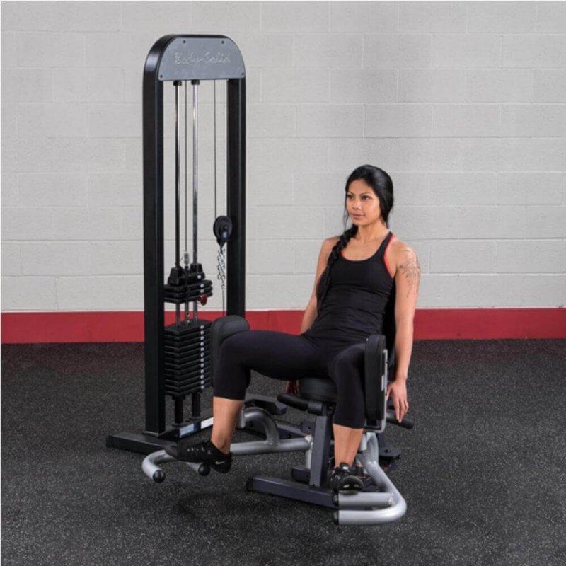 Body-Solid Pro-Select Inner/Outer Thigh Machine GIOT-STK - Woman showing an outer thigh exercise