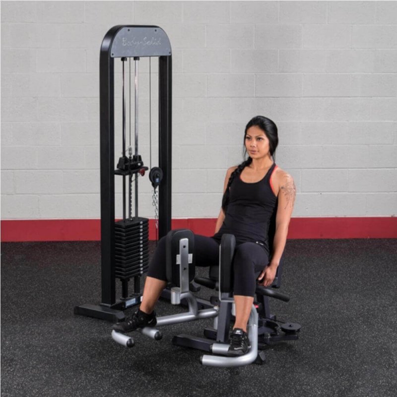 Body-Solid Pro-Select Inner/Outer Thigh Machine GIOT-STK - woman opened legs on outer thigh exercise