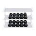 Body-Solid Rubber Hex Dumbbell Sets SDRS - Black dumbbells placed on a organizer