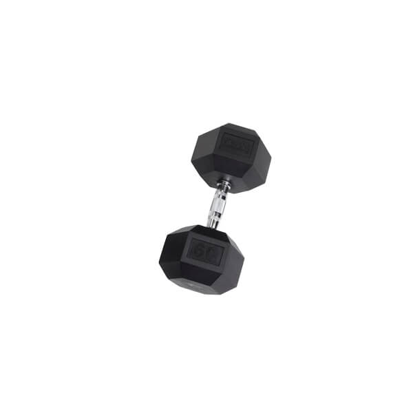 Body-Solid Rubber Hex Dumbbells SDR - Black dumber on silver or steel handle