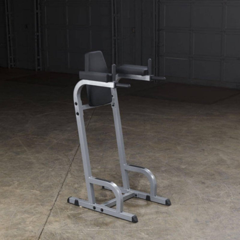 Body-Solid Vertical Knee Raise and Dip GVKR60 - Set up in a room with gray metal walls