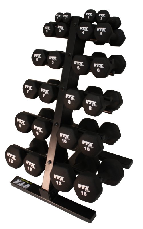 Compact Dumbbell Rack - with dumbbells in it 