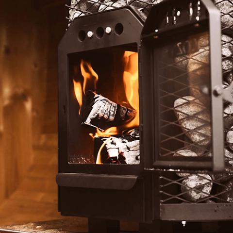 Cozy Heat O Wood Burning Sauna Stove, Up to 18kW - with fire