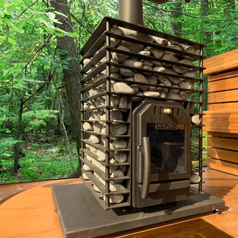 Cozy Heat Quattro Wood Burning Sauna Stove, Up to 18kW - With trees at the background