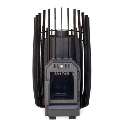 Cozy Heat SW Thru-Wall Wood Burning Sauna Stove, Up to 18kW - Front view of empty sauna stove