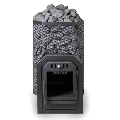 Cozy Heat Thru-Wall Wood-Burning Sauna Stove, Up to 18kW - Front view of stove turned off