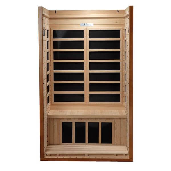 Dynamic Barcelona Elite 1-2-Person Ultra Low EMF FAR Infrared Sauna (Canadian Hemlock) - Inside view without door and roof