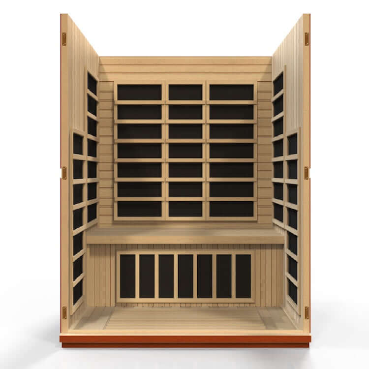 Dynamic Bellagio 3-Person Low EMF FAR Infrared Sauna (Canadian Hemlock) - Inside view without door and roof