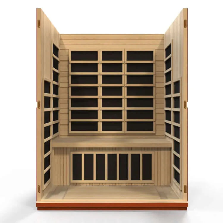 Dynamic Bellagio 3-Person Low EMF FAR Infrared Sauna (Canadian Hemlock) - Inside view without door and roof