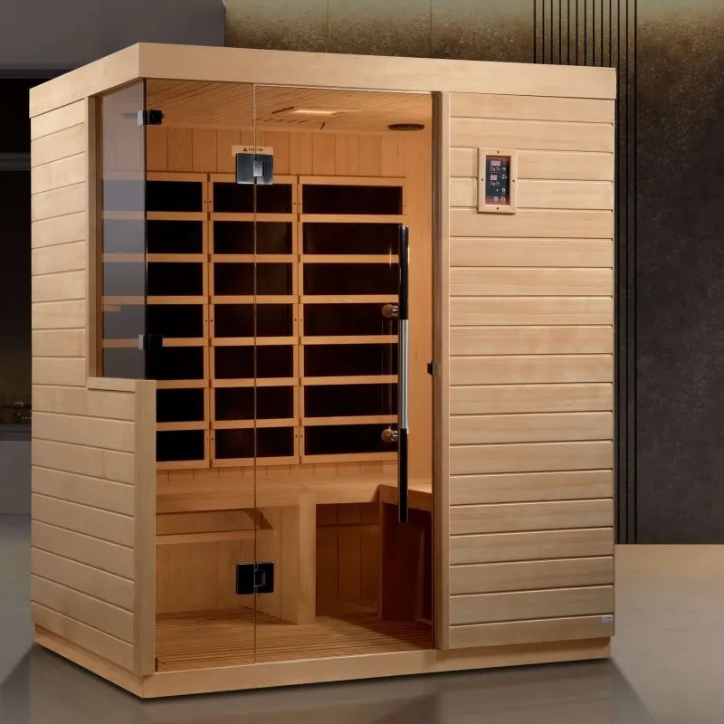 Dynamic Bilbao 3-Person Ultra Low EMF FAR Infrared Sauna (Canadian Hemlock) - Sauna in a room 