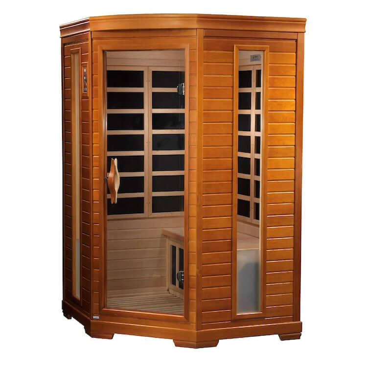 Dynamic Heming Elite 2-Person Corner Ultra Low EMF FAR Infrared Sauna (Canadian Hemlock) - Side view of sauna