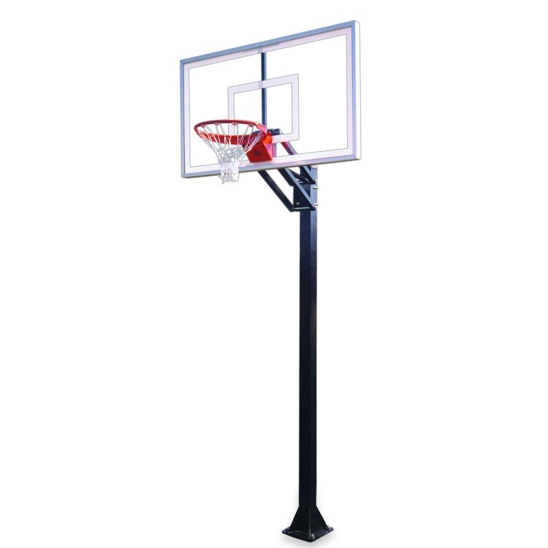 First Team Champ In-Ground Adjustable Basketball Hoop - Rectangle backboard with red hoop