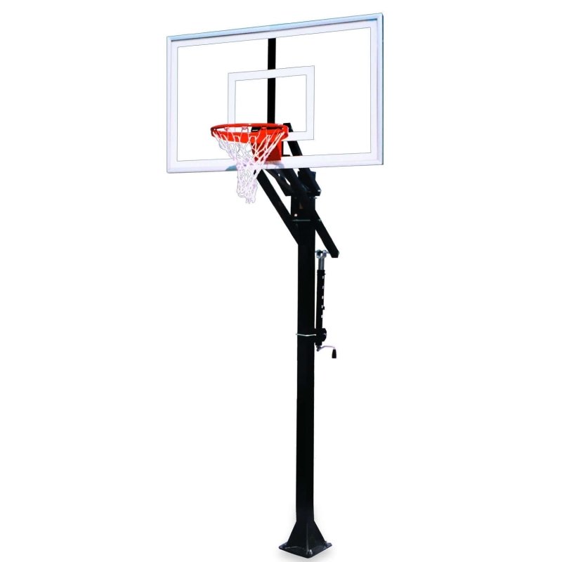 First Team Jam In-Ground Adjustable Basketball Hoop - clear, rectangular backboard