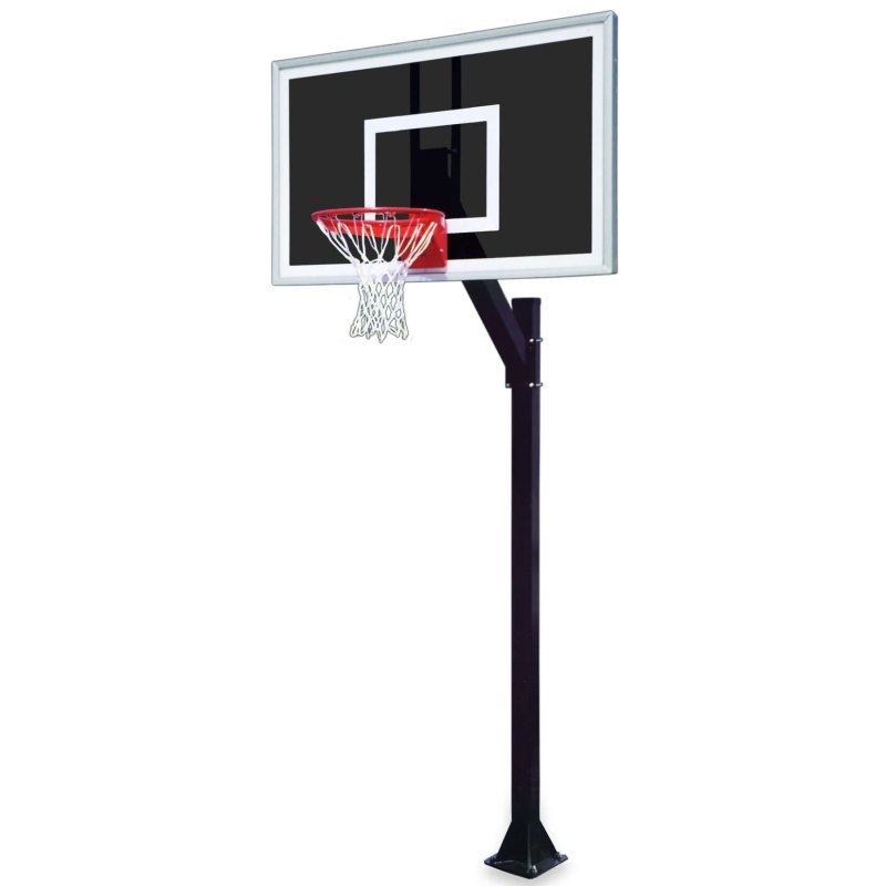 First Team Legacy In-Ground Fixed Height Basketball Hoop - black backboard with white border