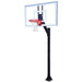 First Team Legacy In-Ground Fixed Height Basketball Hoop - clear, rectangular backboard with red rim