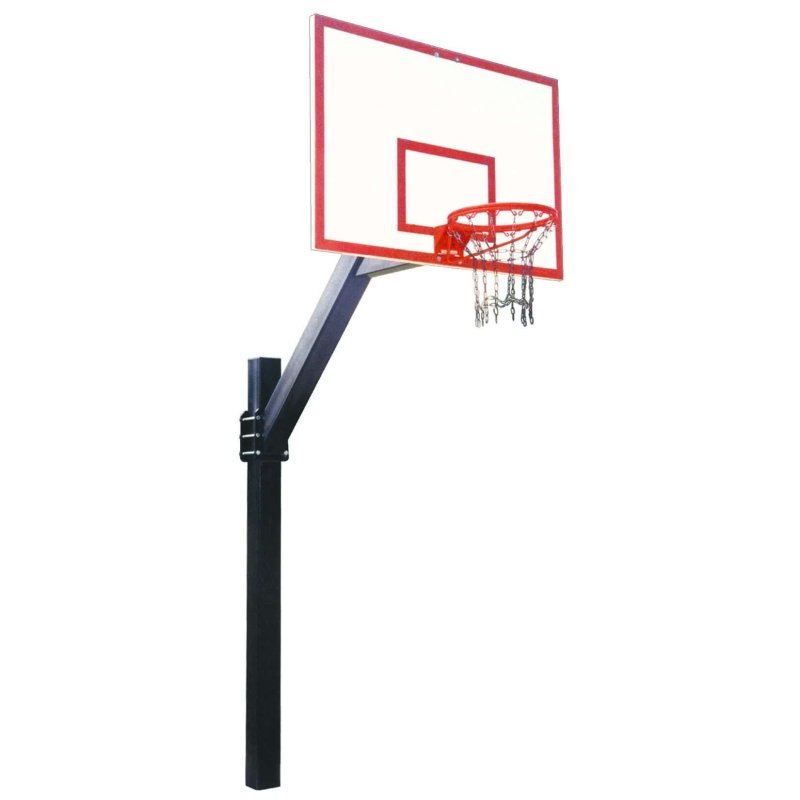 First Team Legend In-Ground Fixed Height Basketball Hoop - white backboard with red border