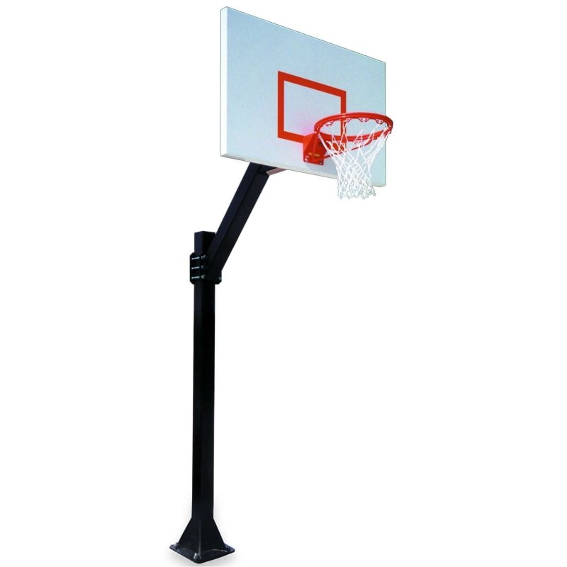 First Team Legend Jr In-Ground Fixed Height Basketball Hoop - white and red backboard with black pole