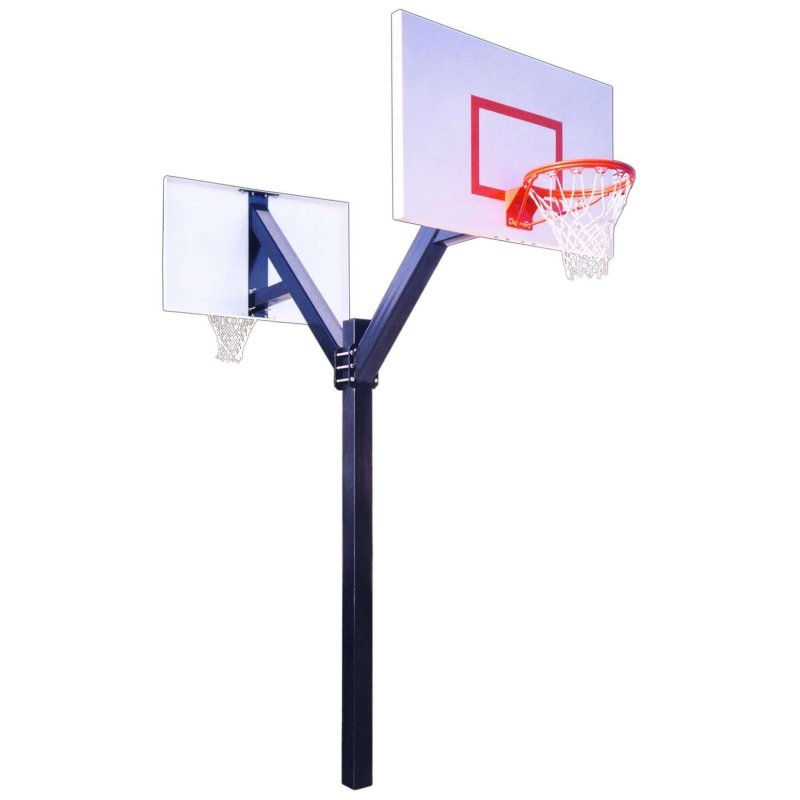 First Team Legend Jr In-Ground Fixed Height Basketball Hoop - white and red backboard and rims back to back