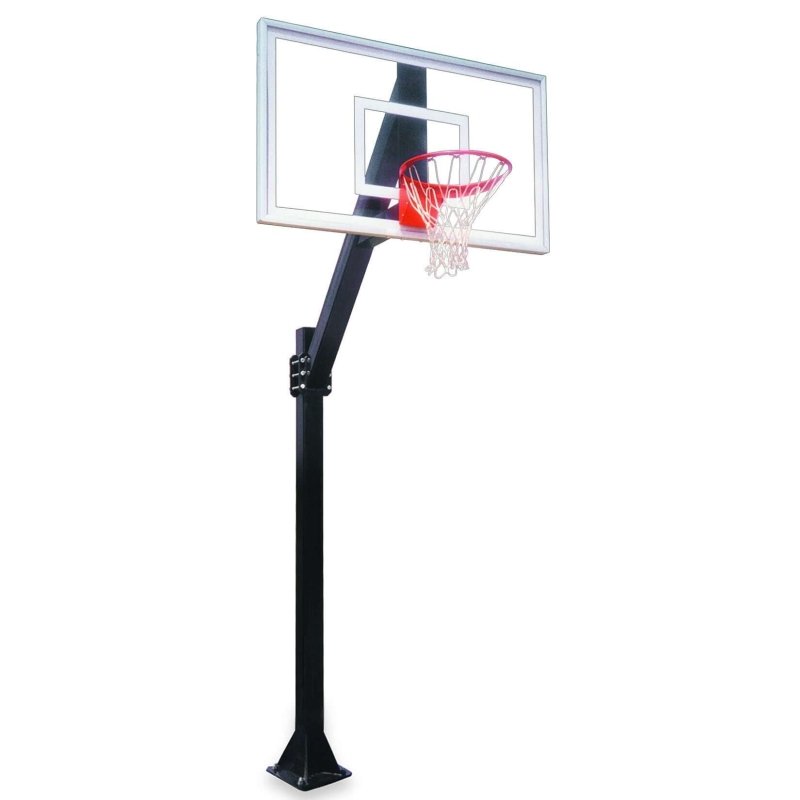 First Team Legend Jr In-Ground Fixed Height Basketball Hoop - clear, rectangular backboard