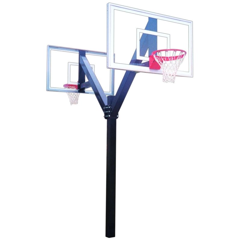 First Team Legend Jr In-Ground Fixed Height Basketball Hoop - board and rims back to back 