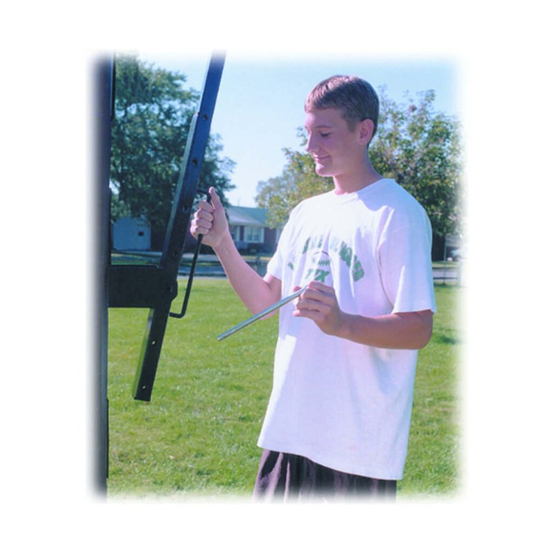 First Team Slam In-Ground Adjustable Basketball Hoop - person adjusting the post