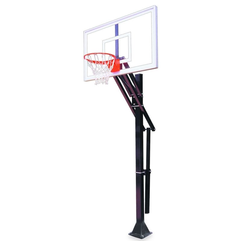 First Team Slam In-Ground Adjustable Basketball Hoop - rectangular backboard with black post