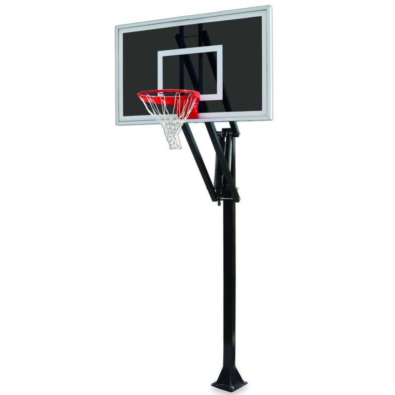 First Team Vector In-Ground Adjustable Basketball Hoop - black backboard with black post