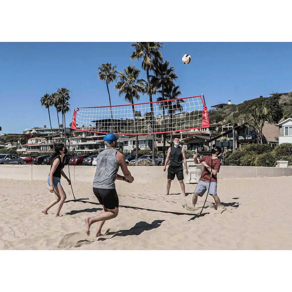 Powernet Freestanding Volleyball Warm Up Net 1178 - with several people playing 