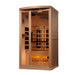 Golden Designs 1-2-Person Full Spectrum PureTech™ Near Zero EMF FAR Infrared Sauna with Himalayan Salt Bar (Canadian Hemlock) - Image of wooden sauna with glass door