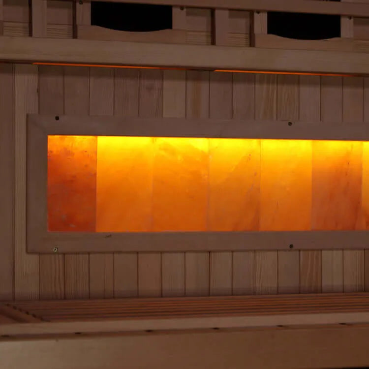 Golden Designs 3-Person Corner Full Spectrum PureTech™ Near Zero EMF FAR Infrared Sauna with Himalayan Salt Bar (Canadian Hemlock) - Himalayan salt bar close up image
