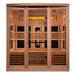 Golden Designs 6-Person Full Spectrum PureTech™ Near Zero EMF FAR Infrared Sauna with Himalayan Salt Bar (Canadian Hemlock) - Front view of wooden sauna with a glass door