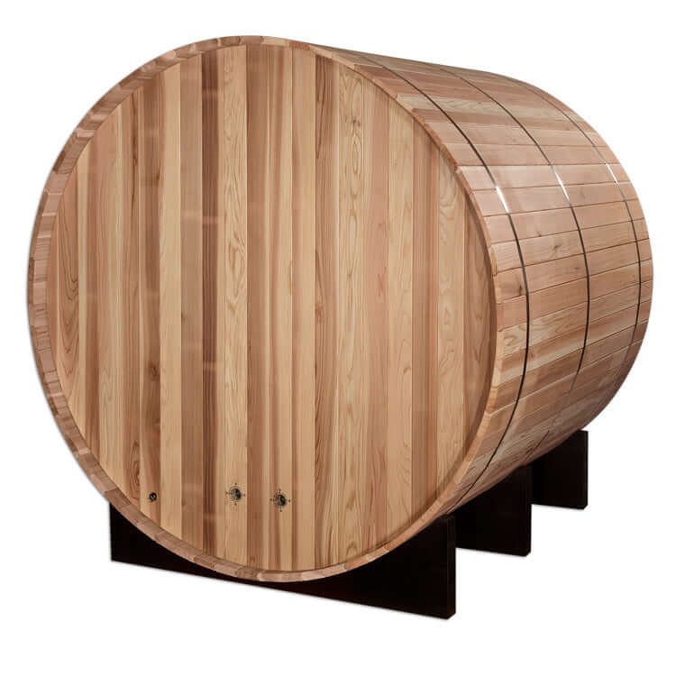 Golden Designs "Arosa" 4 Person Barrel Traditional Steam Sauna - Pacific Cedar - Back 3D view