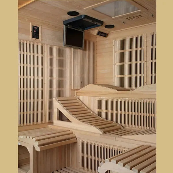 Golden Designs Monaco 6-person PureTech™ Near Zero EMF FAR Infrared Sauna (Canadian Hemlock) - Inside view of sauna
