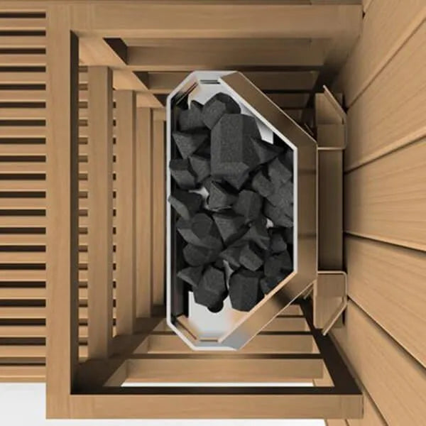 Golden Designs Osla Edition 6 Person Traditional Steam Sauna - Canadian Red Cedar - Top view of heater with coal