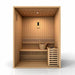Golden Designs Sundsvall 2 Person Traditional Steam Sauna - Canadian Red Cedar - Interior view with wooden bucket on the bench