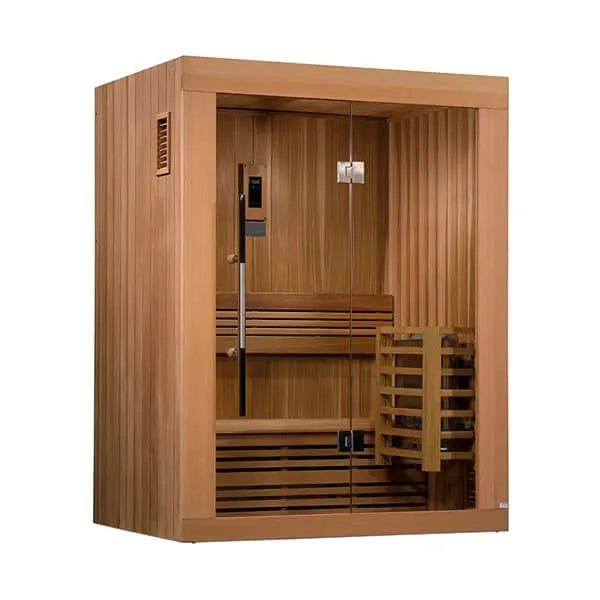 Golden Designs Sundsvall 2 Person Traditional Steam Sauna - Canadian Red Cedar - Side view of sauna with ventilation seen on the side