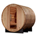 Golden Designs "Zurich" 4 Person Barrel with Bronze Privacy View - Traditional Steam Sauna - Pacific Cedar - 3D image of wooden sauna barrel