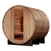 Golden Designs "Zurich" 4 Person Barrel with Bronze Privacy View - Traditional Steam Sauna - Pacific Cedar - a wooden sauna barrel with a door