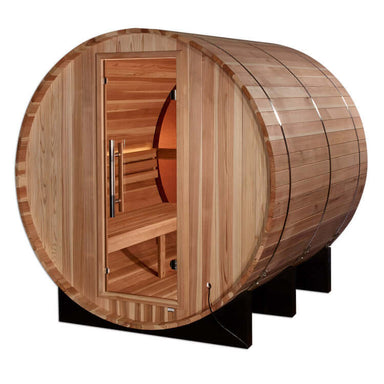 Golden Designs "Zurich" 4 Person Barrel with Bronze Privacy View - Traditional Steam Sauna - Pacific Cedar -